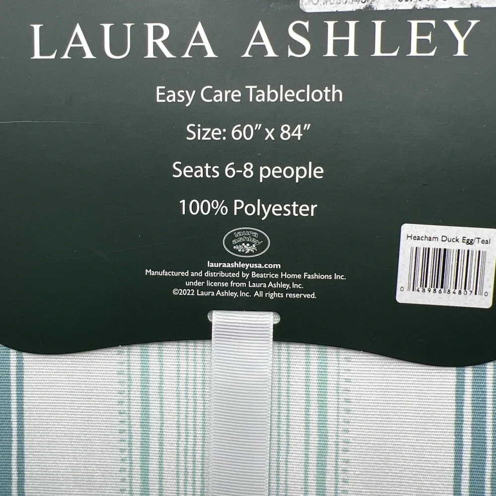 NEW Laura Ashley Easy Care Tablecloth WHITE Teal 60 X 84